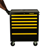 Servante d’atelier Stanley noire et jaune à roulettes, 5 tiroirs.