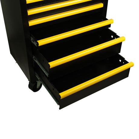 Servante à outils Facom noire et jaune avec tiroirs ouverts