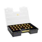 Boîte de rangement Stanley, organiseur à compartiments, noir et jaune, couvercle transparent