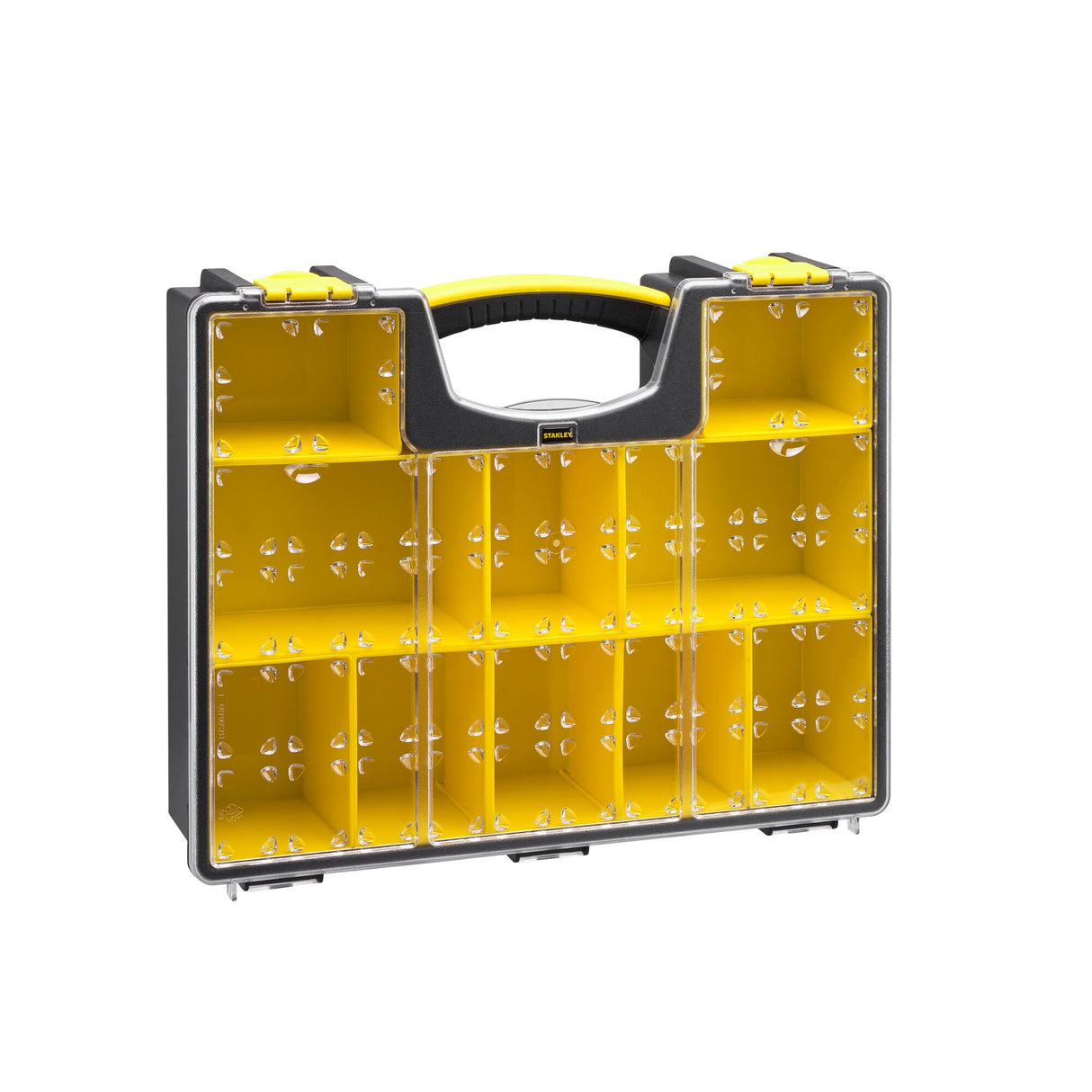 Organisateur Stanley, mallette de rangement jaune et noir à compartiments transparents