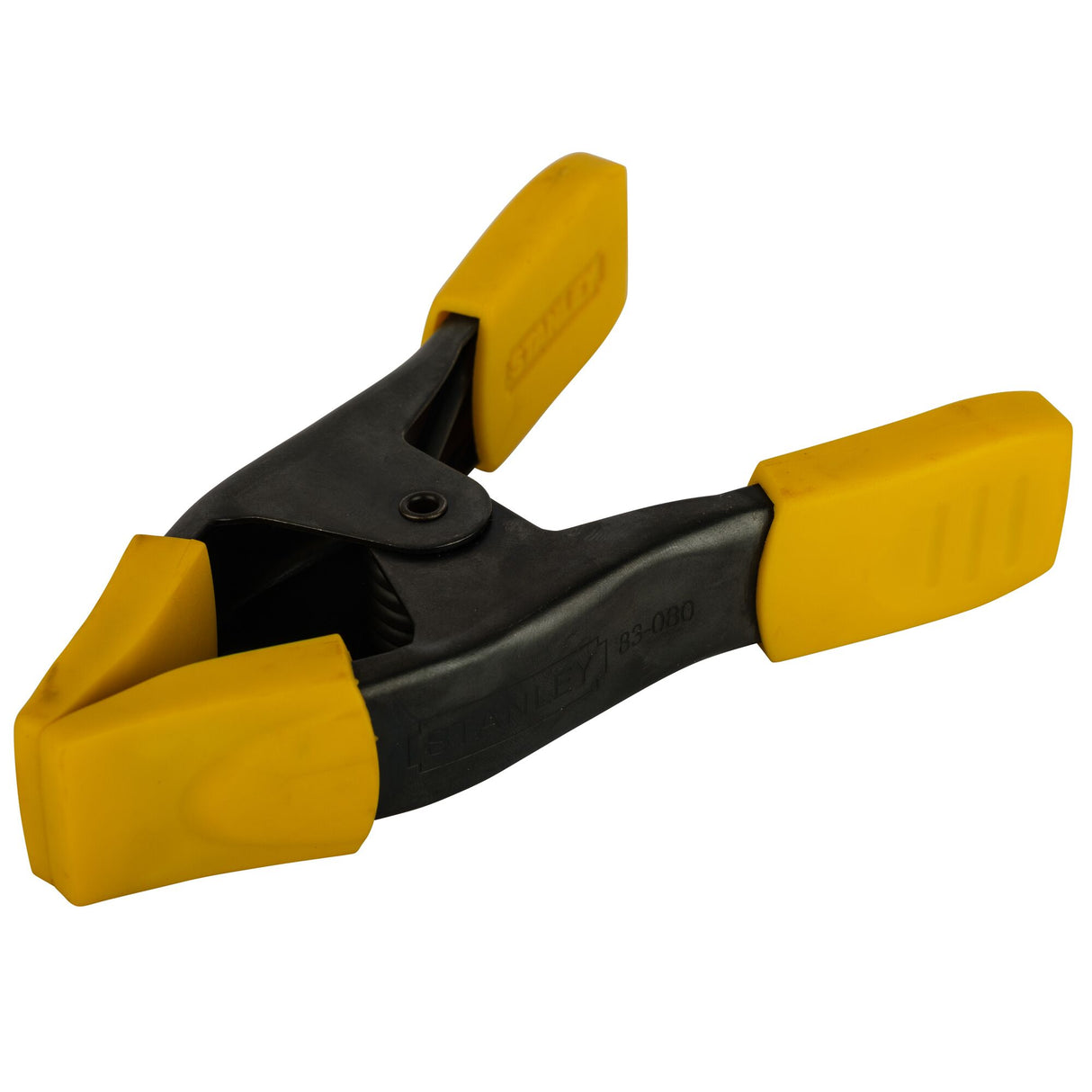Pince Stanley, outil de serrage noir et jaune, type pince à ressort.