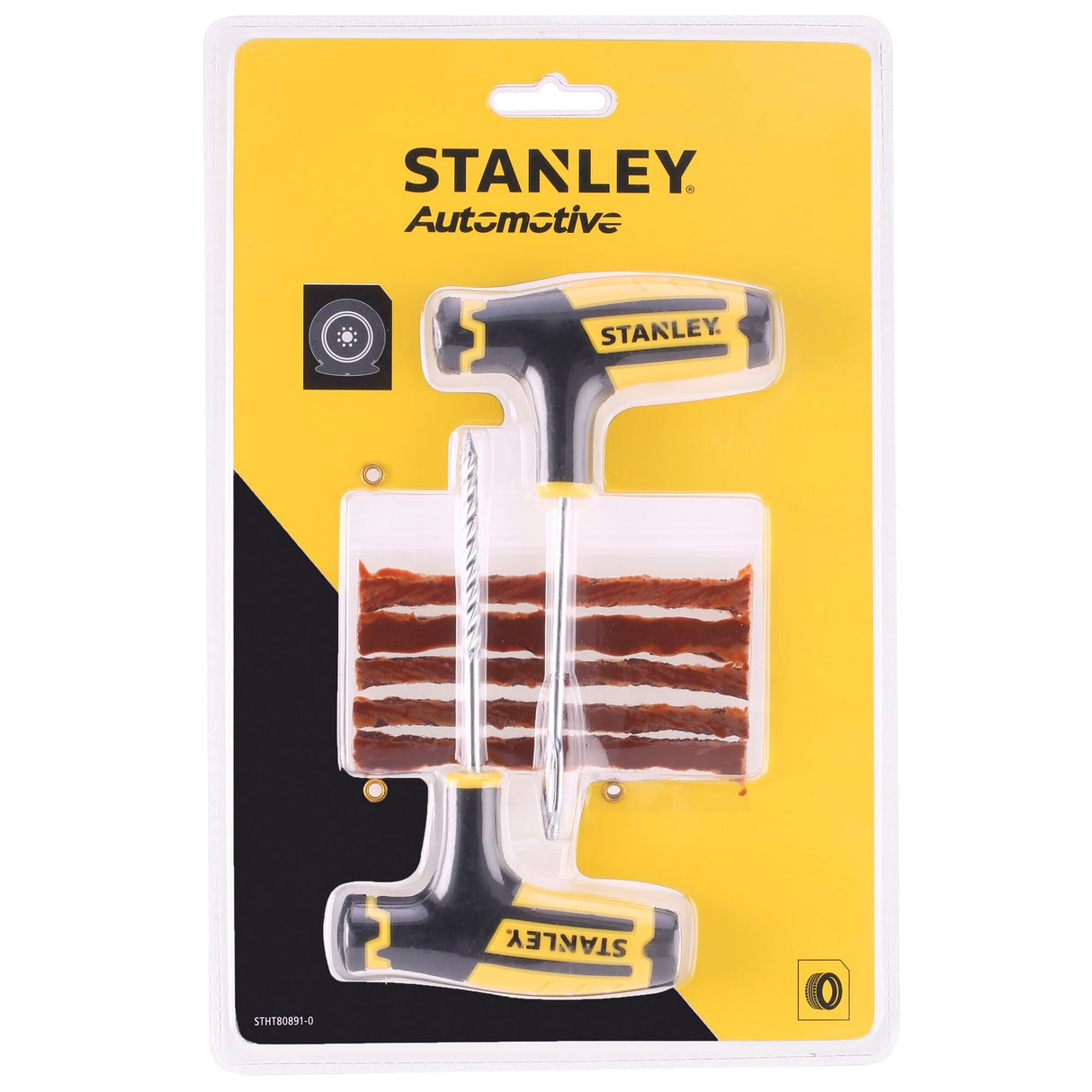 Kit de réparation pneu Stanley, outillage noir et jaune pour crevaison voiture