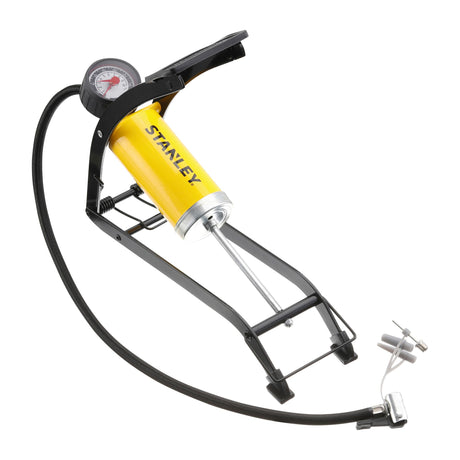 Pompe à pied Stanley, jaune, pour gonflage avec manomètre intégré