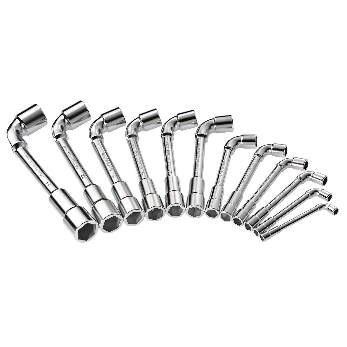 Jeu de clés à pipe Facom, outillage couleur argent, ensemble de 12 pièces.