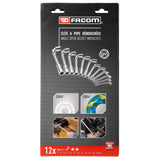 Set Facom clés à pipe débouchées argentées, 12 pièces, outils de plomberie, couleur métal