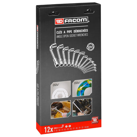 Coffret de clés à pipe débouchées Facom, outillage gris argenté, 12 pièces