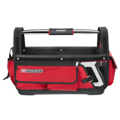 Sac à outils Facom, type mallette, couleur rouge et noir, avec poignée métallique.
