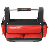 Sac à outils Facom, type sacoche, couleur rouge et noire, poignée métallique.