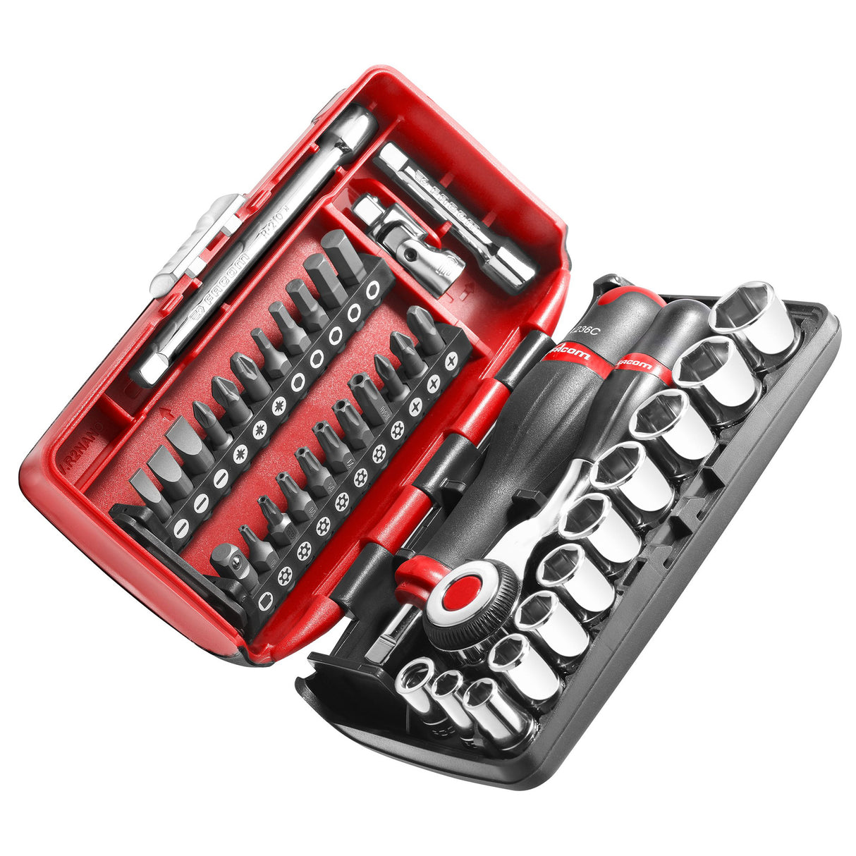 Coffret de douilles Facom, outillage à main, couleur rouge et noir, avec embouts et cliquet.