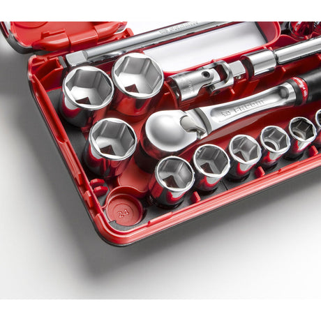 Coffret de douilles Facom, outillage à main, couleur rouge et métal, pour mécanique.