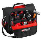 Sac à outils Facom noir et rouge rempli d'outils, type sacoche professionnelle