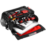 Sacoche à outils Facom noire et rouge avec outils et ordinateur portable, type sac de transport