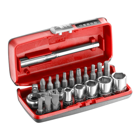 Coffret embouts et douilles Facom, outillage main, couleur rouge et argent, 21 pièces