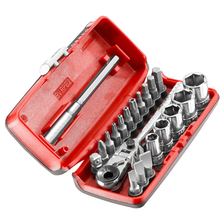 Coffret à douilles Facom, outillage main, couleur rouge avec embouts et cliquet chromés