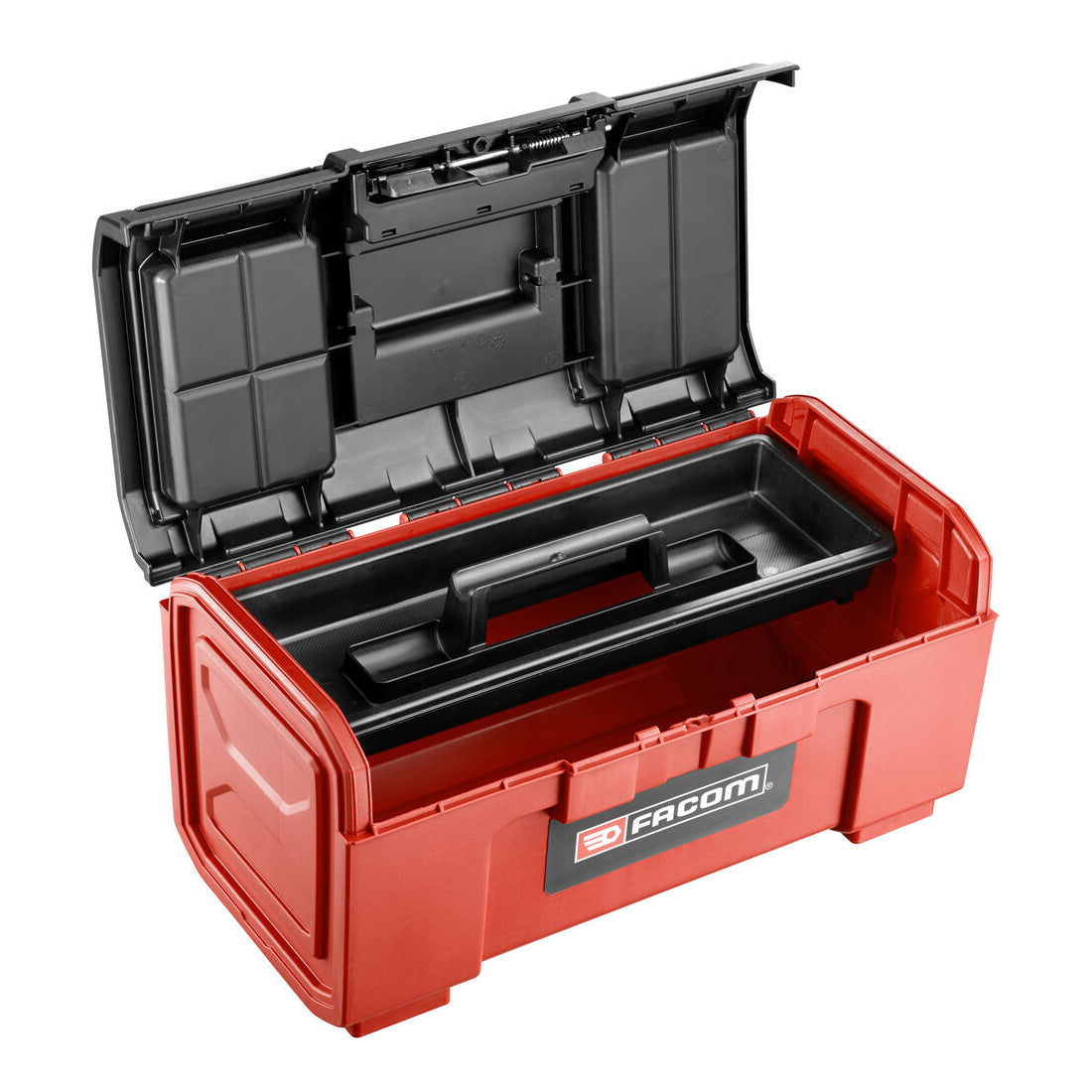 Boîte à outils Facom, coffret de rangement rouge avec compartiment amovible.