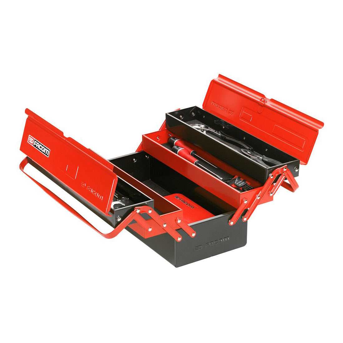 Boîte à outils Facom, couleur rouge et noire, ouverte avec outils visibles