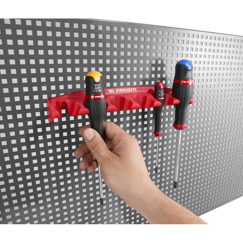 Support tournevis Facom rouge, rangement mural pour tournevis noirs et colorés