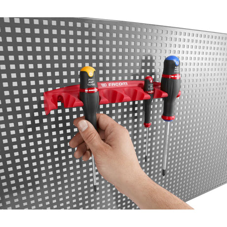 Support tournevis Facom rouge, rangement mural pour tournevis noirs et colorés