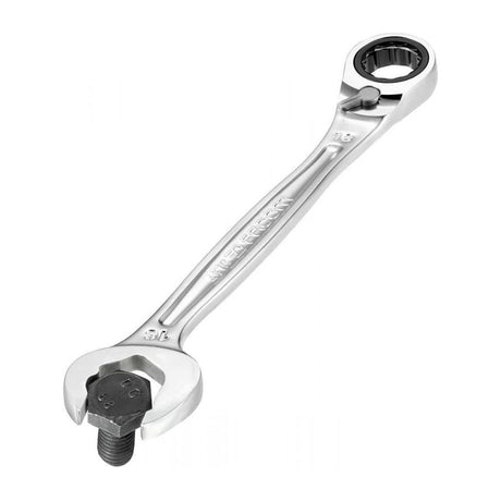Clé mixte chromée Facom, outil argenté pour plomberie et outillage.