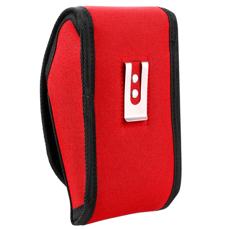 Étui Facom pour outils, porte-outils rouge avec bordures noires et clip métallique.
