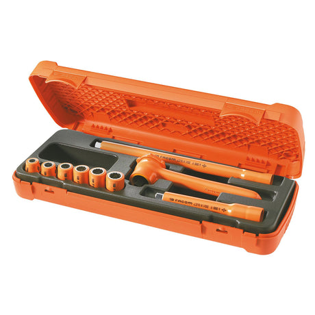 Coffret clé à cliquet Facom, outillage isolé, couleur orange