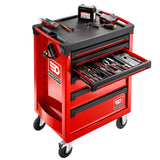Servante d'atelier Facom rouge avec tiroirs ouverts et outils visibles