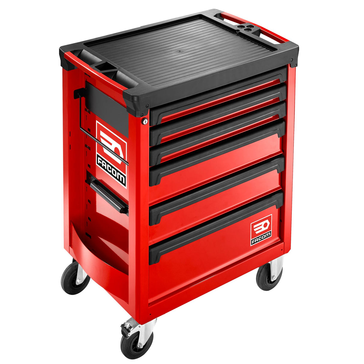 Servante d’atelier Facom rouge à roulettes, plusieurs tiroirs pour outils.
