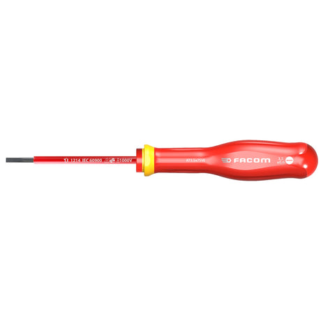 Tournevis isolé Facom, type plat, couleur rouge, manche ergonomique.