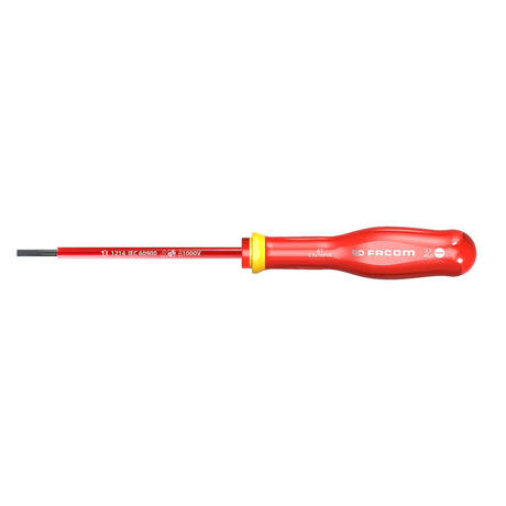 Tournevis isolé plat Facom, rouge et jaune, marque Facom, outil d’électricien