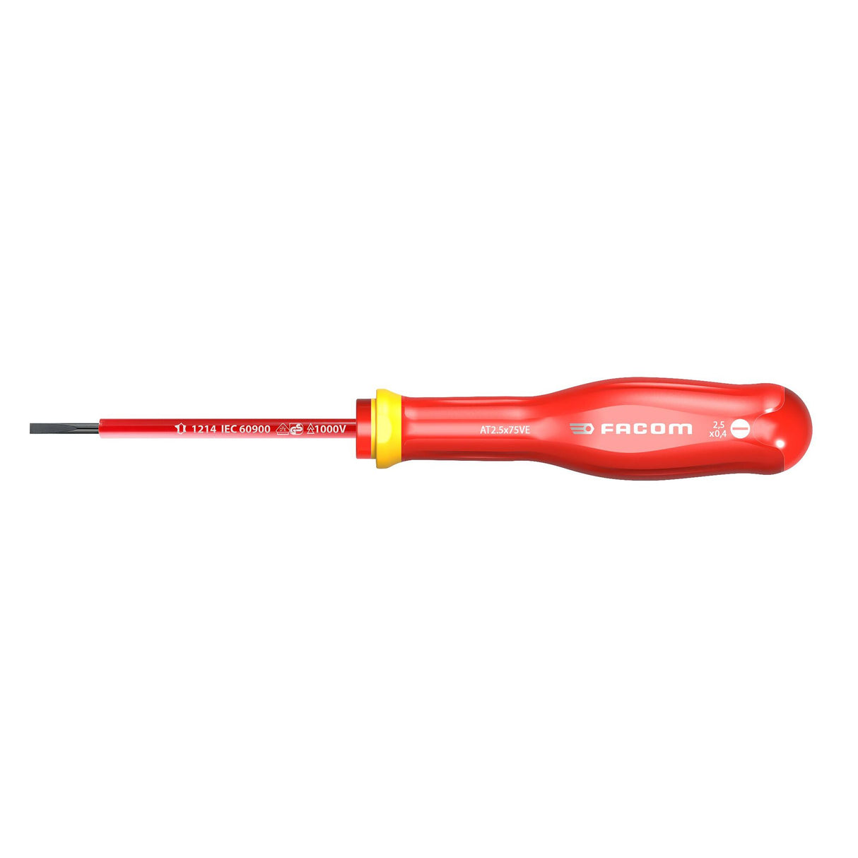 Tournevis isolé Facom, outil plat, manche rouge et jaune, pour électricien