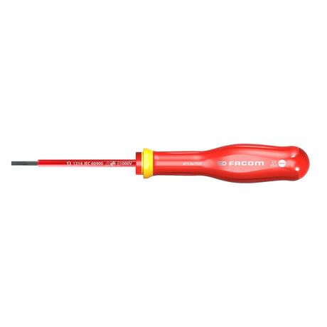 Tournevis isolé Facom, outil plat, manche rouge et jaune, pour électricien