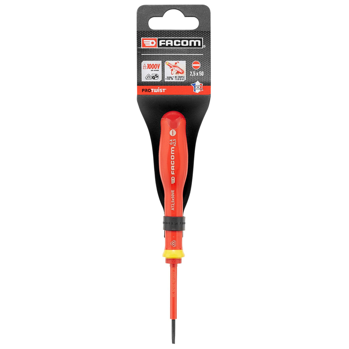 Tournevis isolé Facom, type Protwist, couleur rouge et jaune, pour électricien.