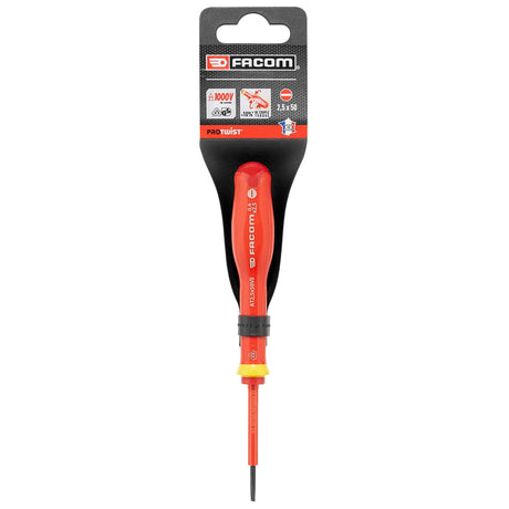 Tournevis isolé Facom, type Protwist, couleur rouge et jaune, pour électricien.