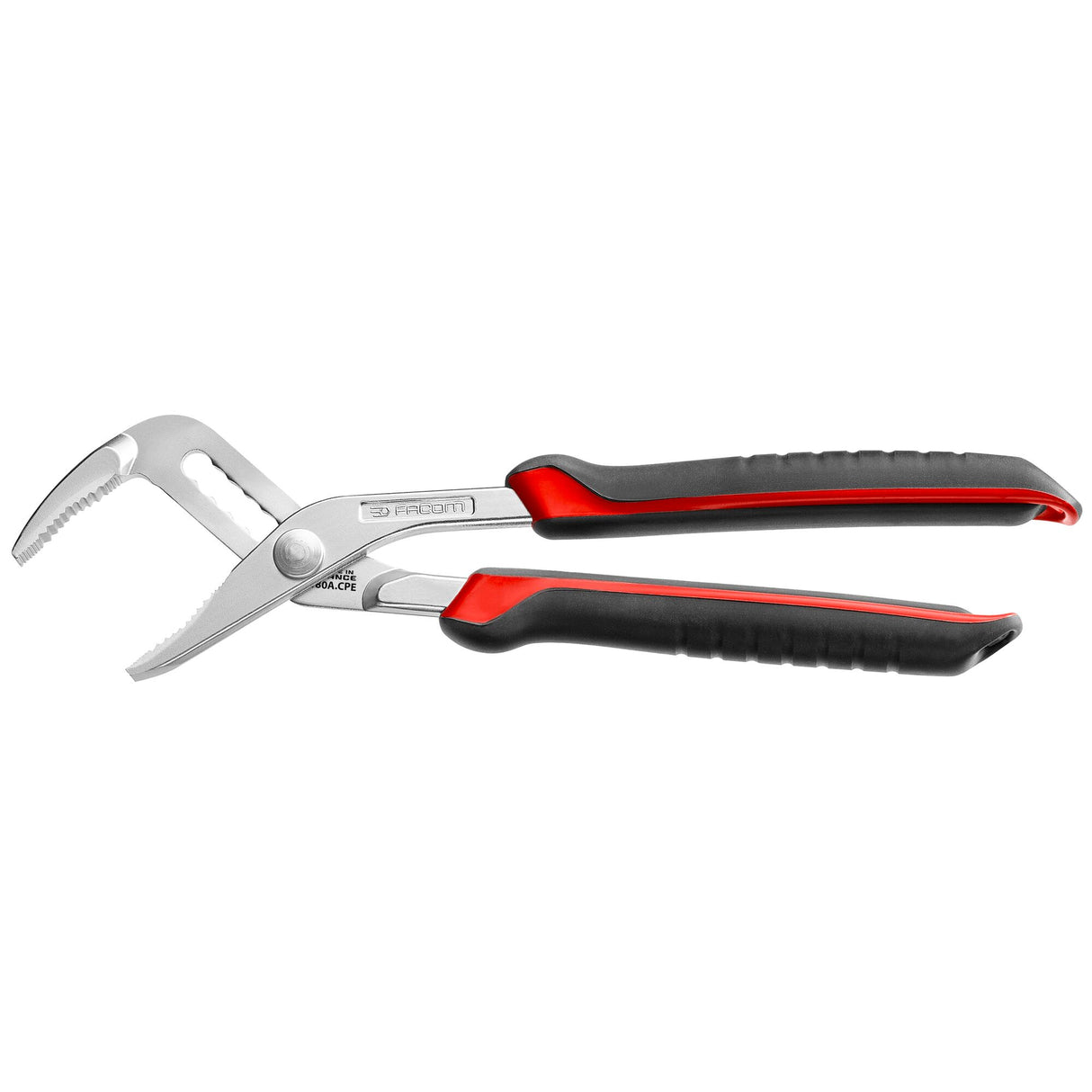Pince multiprise Facom, outil de couleur argent avec poignées noires et rouges