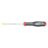 Tournevis plat Facom, manche noir et rouge, lame acier, tête plate jaune.