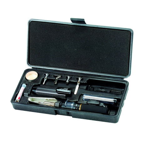 Coffret noir fer à souder Facom avec embouts multiples, outils métalliques et accessoires.