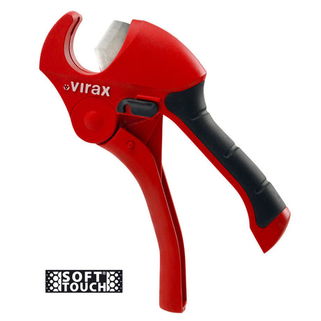Coupe-tube rouge Virax pour plomberie, poignée ergonomique noire et rouge.