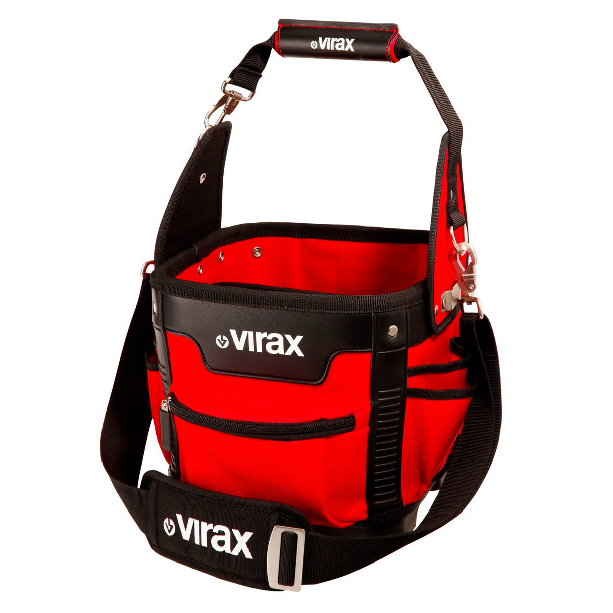 Sac à outils Virax, rouge et noir, type sacoche de rangement outillage
