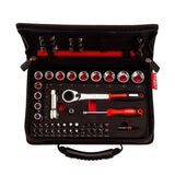 Coffret à douilles Virax, outillage main, couleur rouge et noir, embouts multiples.
