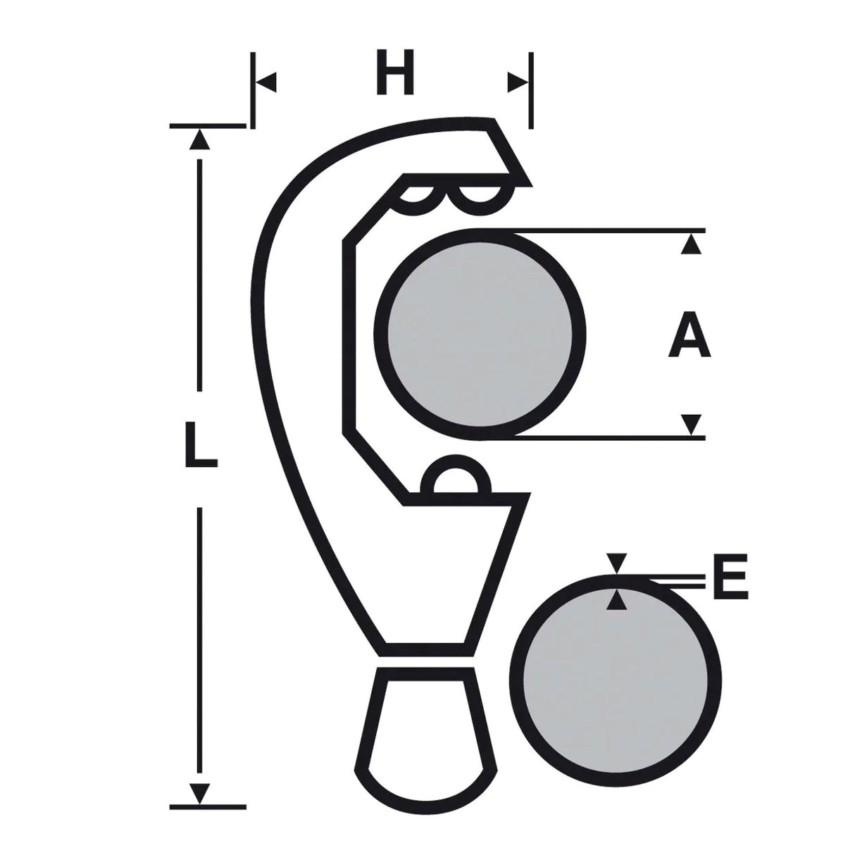 Schéma coupe-tube argenté Facom, outil de plomberie, dimensions techniques indiquées.