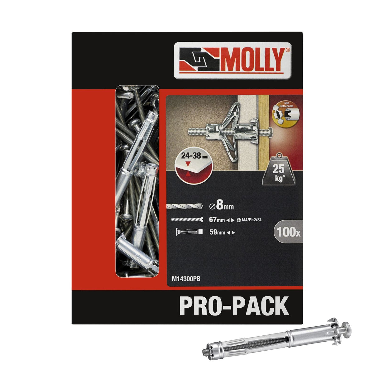 Molly PRO-PACK 100 chevilles métalliques Ø 4 x 59 mm avec vis M4 - Mister PRO