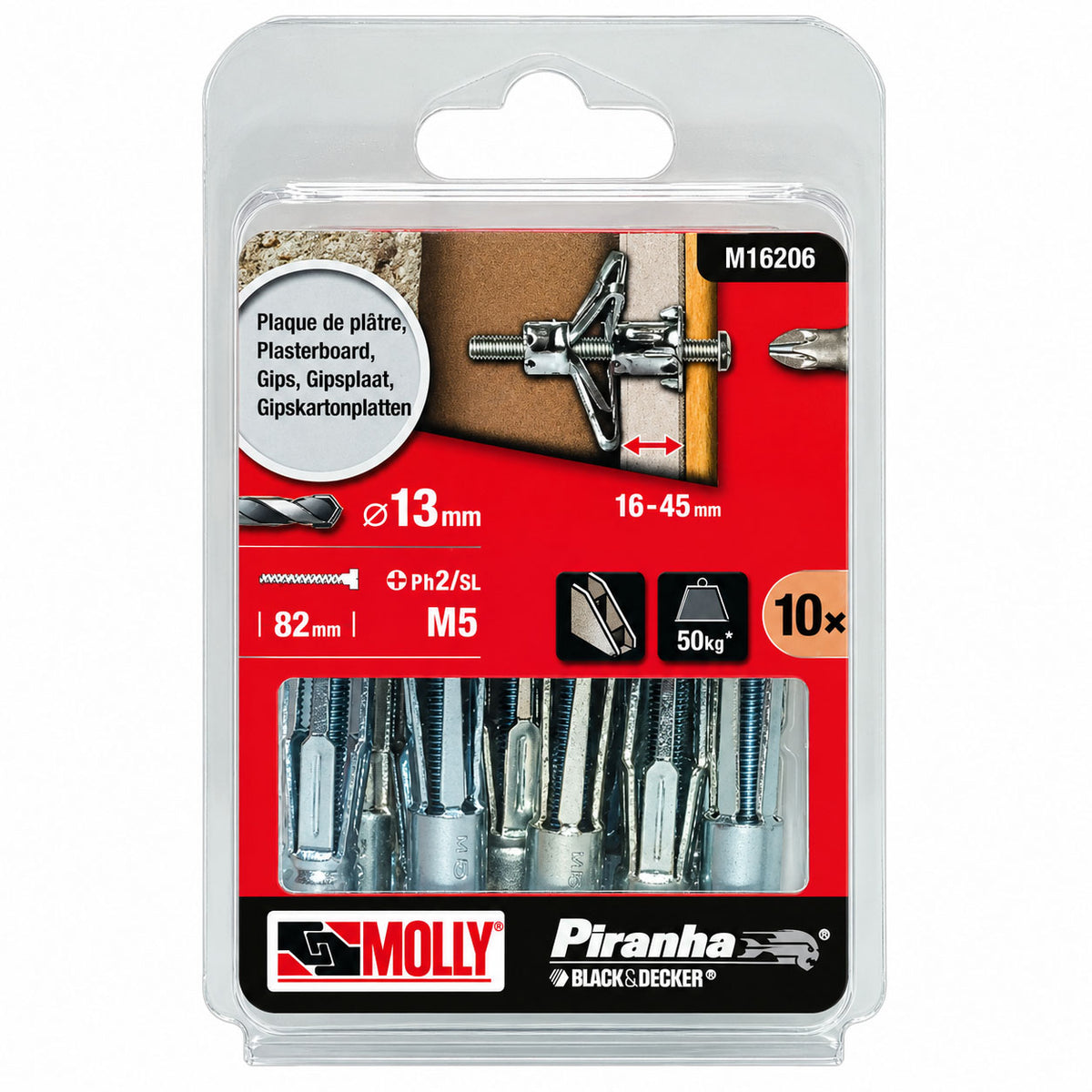 Molly 10 Chevilles métalliques à expansion Ø 5 x 75 mm avec vis M5 - Mister PRO
