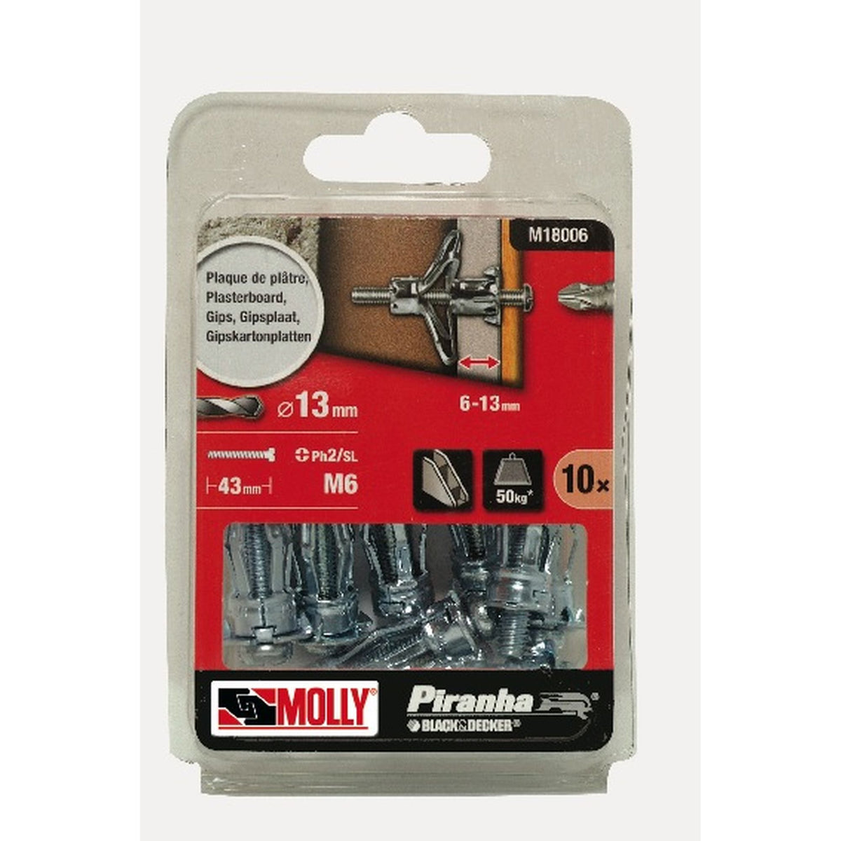 Molly Chevilles métalliques à expansion Ø 6 x 34 mm avec vis M6 à tête cylindrique - Mister PRO