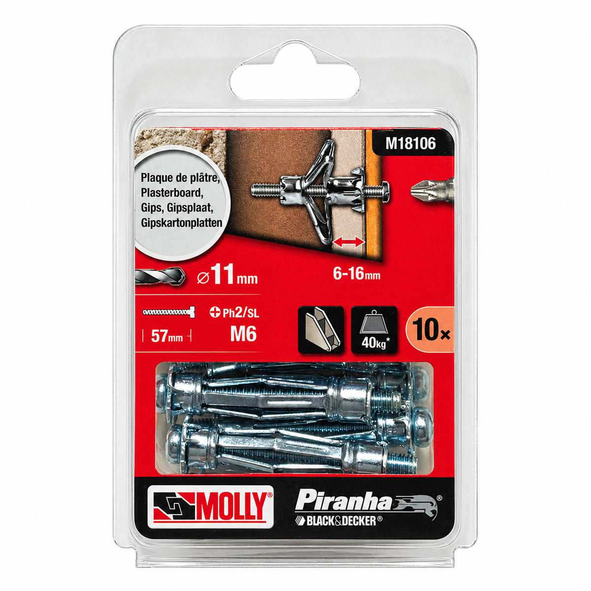 Molly Chevilles métalliques à expansion Ø 6 x 50 mm avec vis M6 à tête cylindrique - Mister PRO