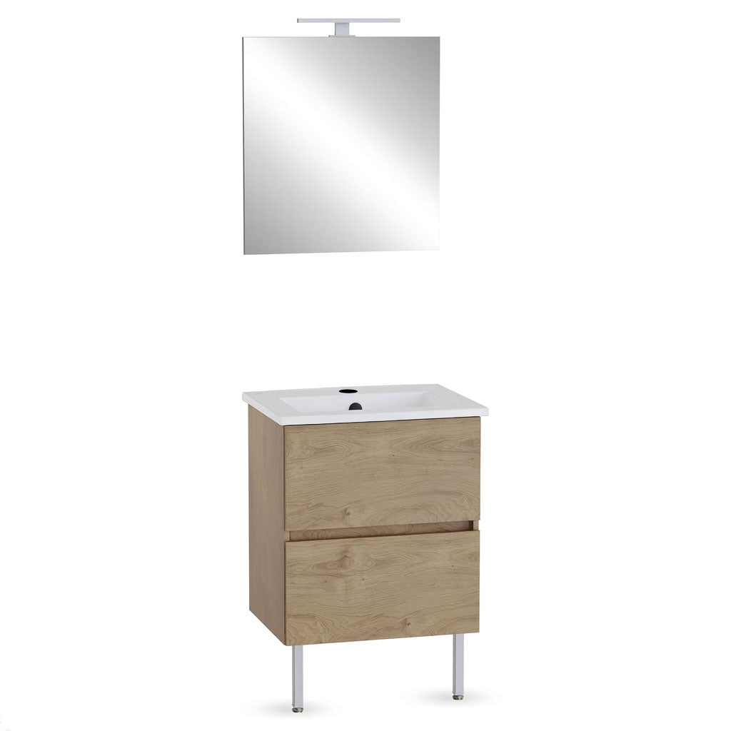 Meuble vasque bois clair avec miroir, marque Delpha, couleur chêne naturel