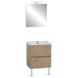 Meuble vasque bois clair avec miroir, marque Delpha, couleur chêne naturel