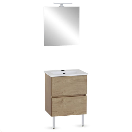 Meuble vasque bois clair avec miroir, marque Delpha, couleur chêne naturel