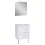 Meuble de salle de bain blanc avec miroir, marque inconnue, design moderne.