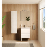 Meuble de salle de bain blanc, modèle Velha, avec armoire et vasque, finition brillante.
