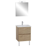 Meuble vasque bois clair avec miroir, marque Delpha, mobilier salle de bain couleur chêne.